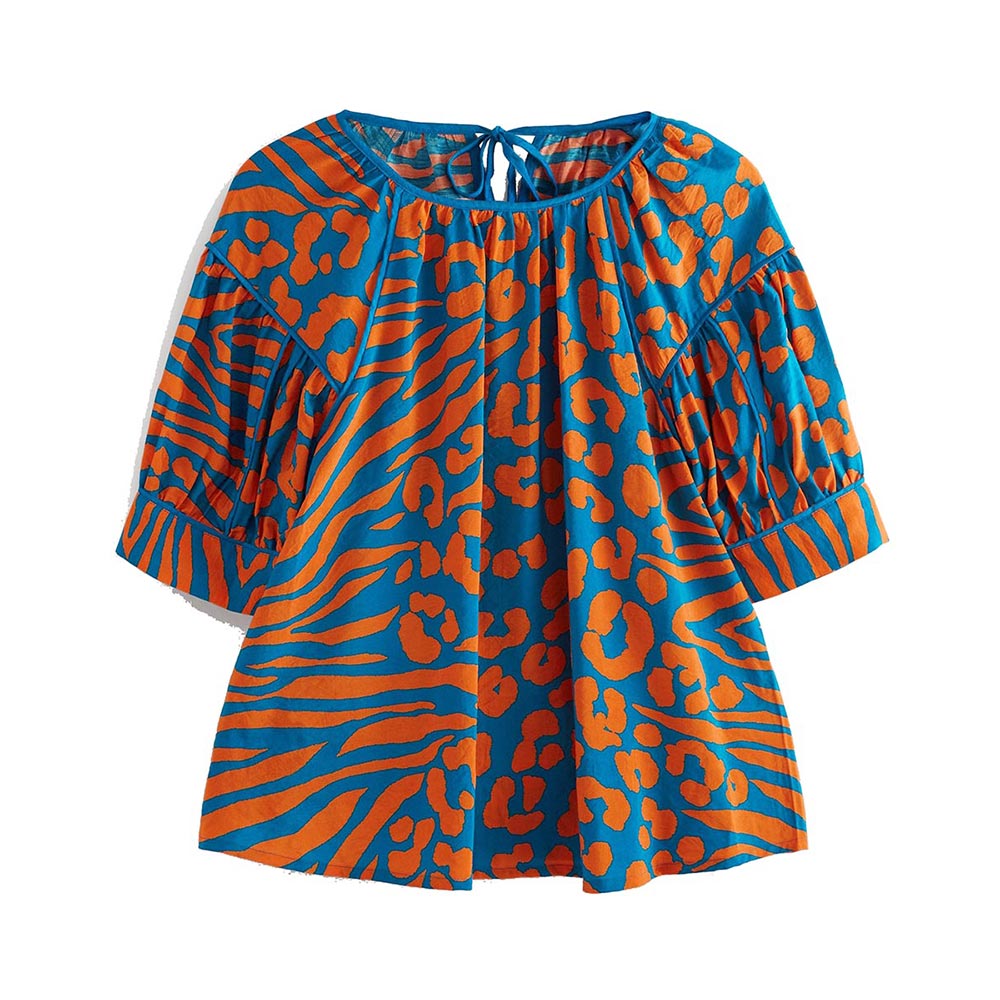 アニマルプリントハーフスリーブトップス