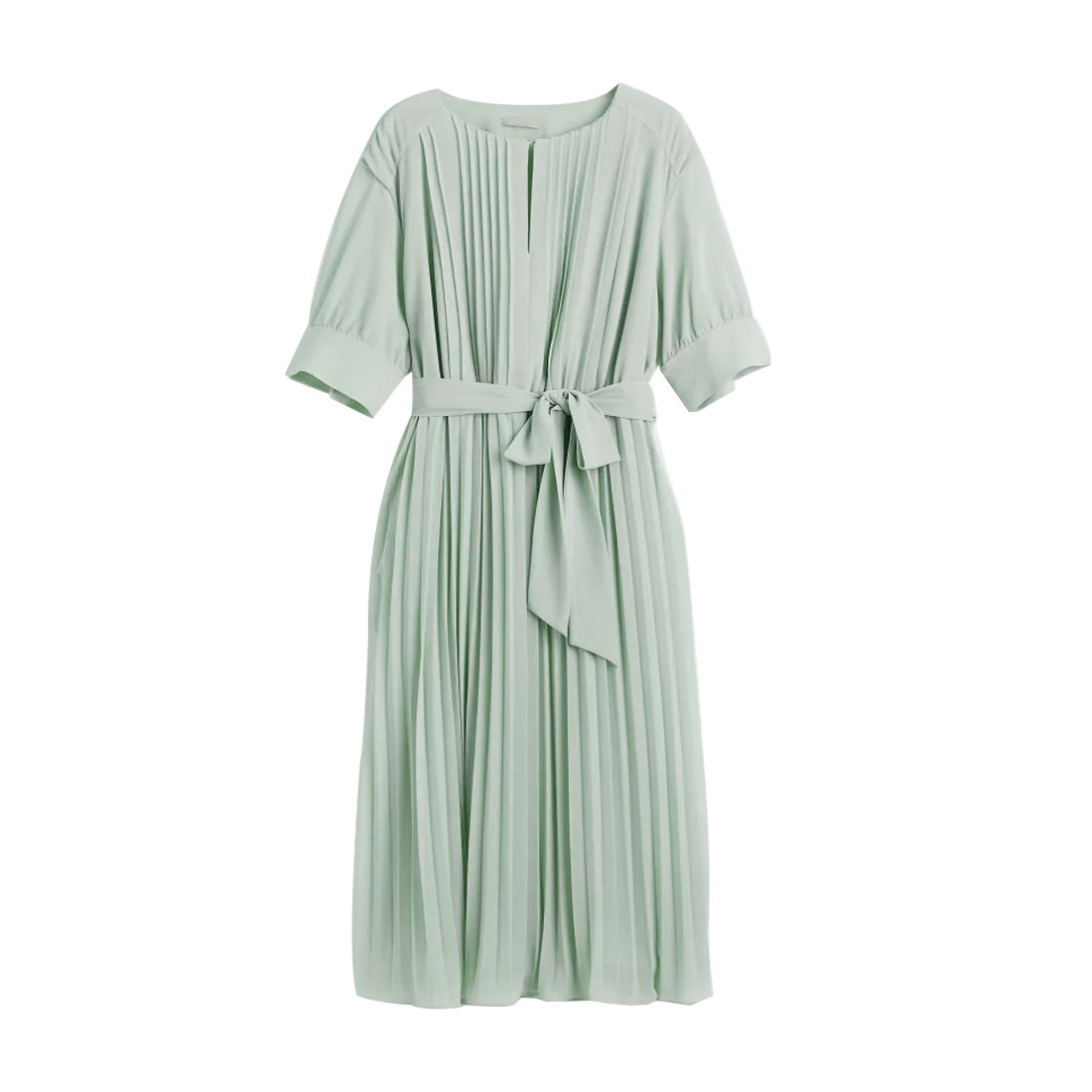 プリーツミディ丈ワンピース