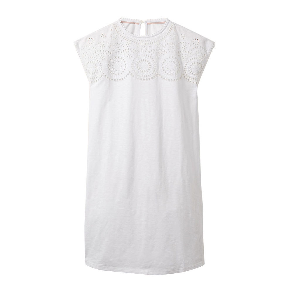 ホワイト ジャージー カットワーク ワンピース